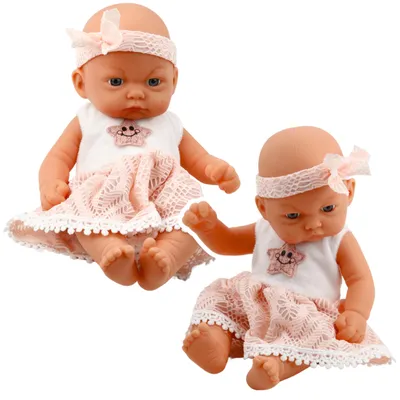 Productafbeelding van Babypop roze kanten jurkje met sterhoofdband