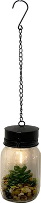 Image de Verre Métal LED Lampe Déco Suspension Bouteille Succulente Batterie Ø10xH21cm