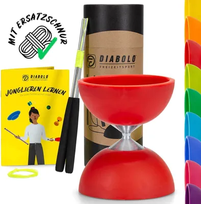 Produktbild von Diabolo Freizeitsport Diabolo Set Basic (rot) mit starrer Achse - inkl. Alu-Handstäben, Ersatzschnur, Anleitung und Geschenkverpackung