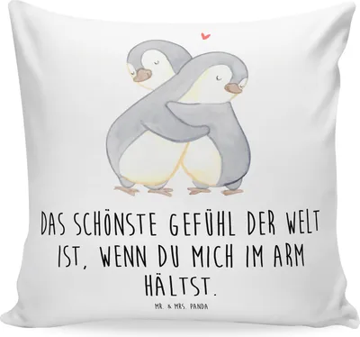 Produktbild von Mr. & Mrs. Panda kissen 40 x 40 Pinguine Kuscheln - Weiß - Geschenk, Mitbringsel, bedruckt, für sofa, Valentinstag, Partner, Heiraten, Polster, Hochzeitstag, Frauen