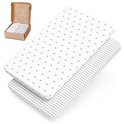 Produktbild von 2er Set Spannbettlaken für Baby aus Baumwolle 90x55 cm auch für 90x50, 90x60, 50x90 - Spannbetttücher für Beistellbett, Babybetten, Stubenwagen