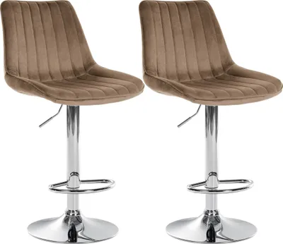 Produktbild von CLP 2er Set Barhocker Toni Samt drehbar und stufenlos höhenverstellbar braun Material Gestell Metall in Chromoptik