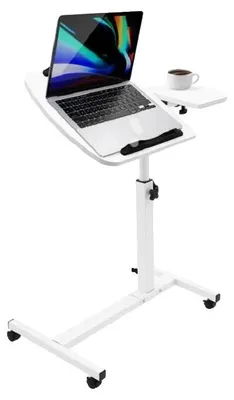 Obrázek produktu pro Skládací mobilní stolek, MDF a uhlíková ocel, výškově nastavitelný 60–95 cm, nosnost 7,5–10 kg, rozměry desky 40 × 40 cm, úhel sklonu 360°