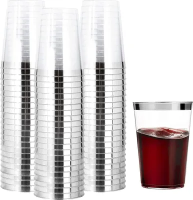 Zdjęcie produktu dla Plastikowe kubki ze srebrną obwódką 360 ml Kubki imprezowe wielokrotnego użytku 50 szt