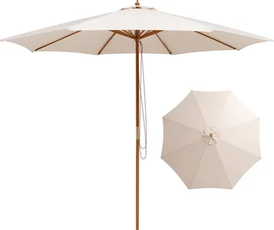 Produktbild von GOPLUS Sonnenschirm 300 cm, Balkonschirm beige, Gartenschirm, Marktschirm, aus Holz und Polyester, Sonnenschirm für Balkon, Garten, Terrasse und Markt