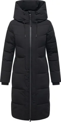 Produktbild von Navahoo Damen Steppmantel Lang Stepp Wintermantel gefüttert Outdoor Parka Kapuze Schokokuss Schwarz Gr. 40 - L