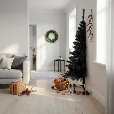 Image de vidaXL Semi-sapin de Noël artificiel avec support Noir 180 cm PVC