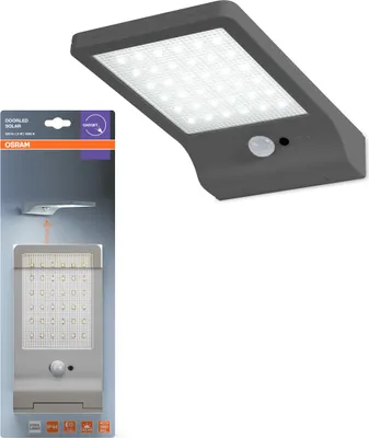 Obrázek produktu pro OSRAM Door LED Solar Sensor 4000K, LED solární světlo, IP44, 3W, 320 lm, senzor pohybu, solární dobíjecí baterie, stříbrná, montáž na zeď