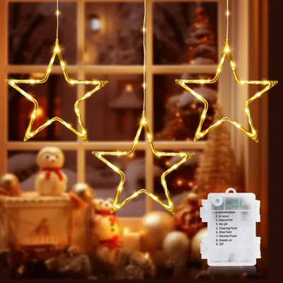 3er LED Weihnachtsstern Fensterdeko, batteriebetrieben, 23 cm, warmweiß