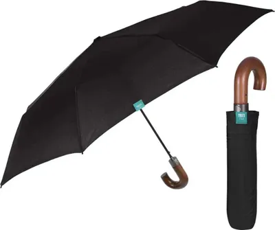 Produktbild von Perletti 58/8 Automatisch 3-teilig Schwarz + Gebogener Holzgriff Regenschirm Grün  Herren Grün One Size