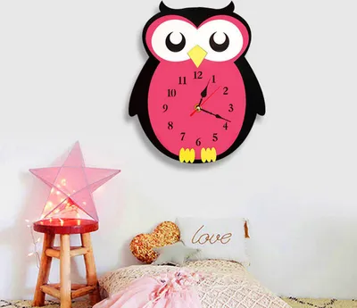 Image de Horloge murale moderne de style simple, mignon cartoon modélisation hibou horloge murale salon chambre d'enfant horloge murale acrylique muette, 19 ×29,5 cm