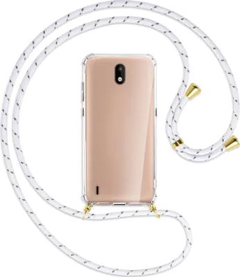 Produktbild von Handykette Backcover-Schutzhülle mit Band (Metall goldfarben) für Nokia 1.3 - weiß/grau