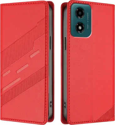 Produktbild von Hülle für Motorola Moto G04/Moto G24/Moto E14/Moto G04s, Kunstleder Brieftaschen Handyhülle mit Kartenfach und Standfunktion Rot