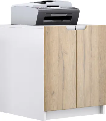 Produktbild von Vladon Druckerkommode Logan,  Germany, Aktenschrank mit 2 Fächern und 2 Türen, Korpus in Weiß matt, Fronten in Eiche Natur (51 x 60,5 x 54 cm)