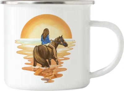 Produktbild von Pferd Emaille Tasse Hengst Frau Liebe Reiten Sonnenuntergang Pferdeflüsterer Ausritt Pferdeliebhaber Reiterin Sport
