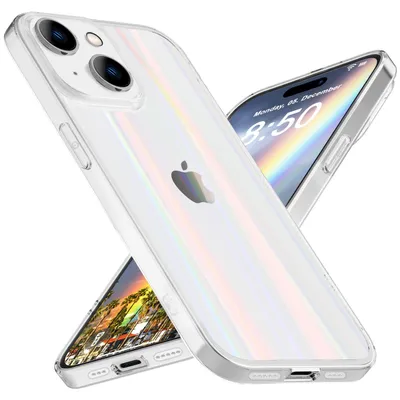 Zdjęcie produktu dla Szklane etui na telefon komórkowy iPhone 15 Plus rainbow przezroczyste etui ochronne