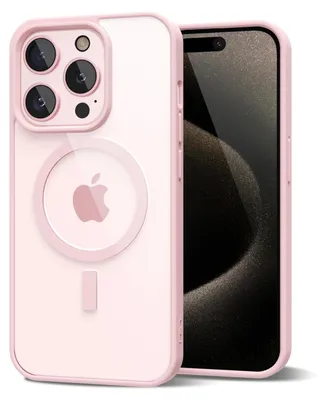 Obrázek produktu pro Magnetický kryt pro iPhone 15 Pro Max, kompatibilní s MagSafe, průhledné nárazuvzdorné pouzdro, ochranný zadní kryt Růžový