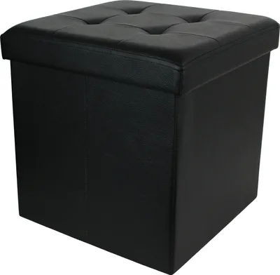 Image de Pouf pliable coffre de rangement capitonné noir