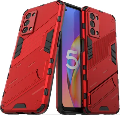 Produktbild von Armor Hülle für Oppo A54 5G/A74 5G/A93 5G/OnePlus Nord N200, Hybrid PC TPU Bumper Stoßfestes Schutzhülle mit Standfunktion Rot