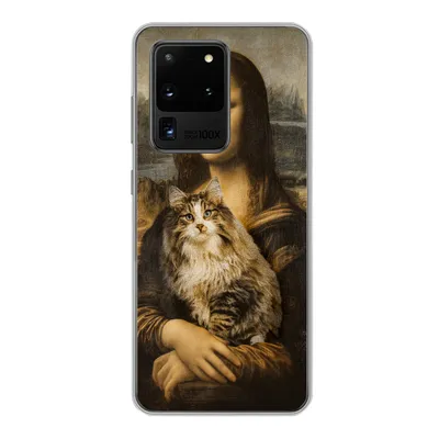 Produktbild von MuchoWow® Handyhülle Schutzhülle Hülle für Samsung Galaxy S20 Ultra Mona Lisa - Katze - Leonardo da Vinci - Vintage - Kunstwerk - Alte Meister - Gemälde Silikon Softcase Handy Hülle - Karteninhaber