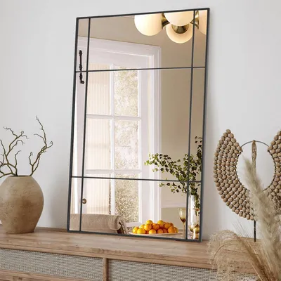 Immagine prodotto di Specchio da parete rettangolare con cornice in metallo, 90x60 cm, nero. Specchio decorativo da appendere, montaggio a parete