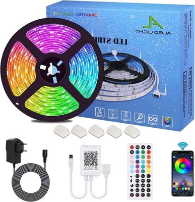 Immagine prodotto di Strisce LED con LED SMD 5050, alimentatore da 12 V e telecomando a 44 tasti - Striscia luminosa con striscia adesiva