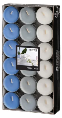 Produktbild von 36 Gala Flavour by GALA Duftlichte Ø 38 mm, 17 mm weiss - Fresh Linen Ton in Ton 96977 Teelichte Duftkerzen