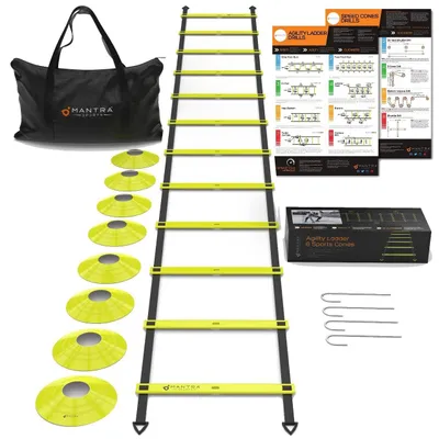 Productafbeelding van Behendigheidsladder met 8 trainingspionnen en draagtas voor voetbal, basketbal en tennis