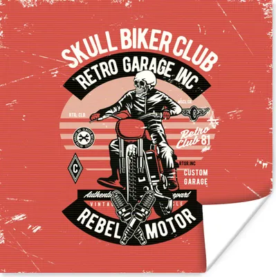 Produktbild von MuchoWow® Poster Motorrad - Skelett - Retro 30x30 cm - Wandposter - Printing