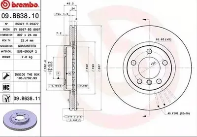 Produktbild von 2x BREMBO Bremsscheibe 09.B638.11 für MINI Countryman (R60) Paceman (R61) 45mm