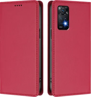 Produktbild von Handyhülle für Xiaomi Redmi Note 11 Pro 5G/4G/Note 12 Pro 4G, Kunstleder Klapphülle Stoßfeste Magnetische Hülle mit Ständer Rot