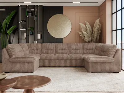 Produktbild von Sofa XXL U-Form Beige, Wohnlandschaft U Form mit Schlaffunktion, Sofa mit Schlaffunktion, Schlafsofa, Wohnzimmer Couch mit schlaffunktion - Comodo U - Braun Cord