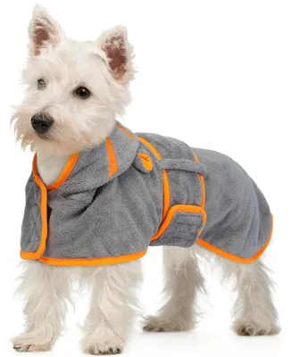 Immagine prodotto di Asciugamano per cani in microfibra con cappuccio, colore grigio, taglia XS