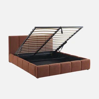 Produktbild von sweeek - Boxbett mit Lattenrost und Kopfteil 160 x 200 cm  mit strukturiertem Bouclé-Bezug - Terracotta