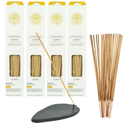 Produktbild von Räucherstäbchen Aromatherapie Zitrone 100 Stäbchen inkl. Räucherstäbchenhalter aus Speckstein
