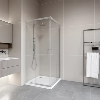 Produktbild von Duschkabine 90x90 MARWELL FERMO II chrom Eckeinstieg - 90x90x195cm - Glasdusche mit Eckeinstieg und Gleittüren - justierbares Wandprofil - hochwertige Aluminiumprofile