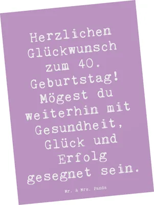 Produktbild von Mr. & Mrs. Panda Ansichtskarte Spruch 40. Geburtstag - Lavendeltraum - Geschenk, Fotokarte, Leidenschaft, Meilenstein, Lächeln, neues Jahrzehnt, Postkarten, Freude