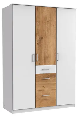 Image de Armoire Click pour chambre à coucher avec tiroirs, finition au choix : chêne planches / blanc