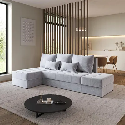 Produktbild von Masseno Ecksofa NORVI mit Schlaffunktion L-Form, Sofa mit Bettkasten, Wohnzimmersofa, Couch, Soffa, Bettsofa, Couchgarnitur- Hellgrau, PAROS 05