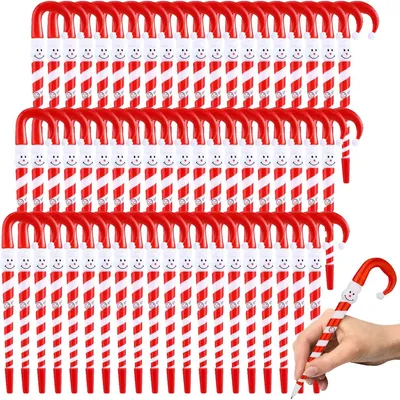 Productafbeelding van Suikerstokjesstiften - Set van 60 - Kerstbalpennen met zwarte inkt - Kerststiften voor sneeuwpop - Kerstcadeaus