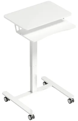 Produktbild von Höhenverstellbarer Stehschreibtisch, Rollbarer Sit-Stand-Schreibtisch mit Tastaturablage, Rollen und Stahlrahmen, Weiß