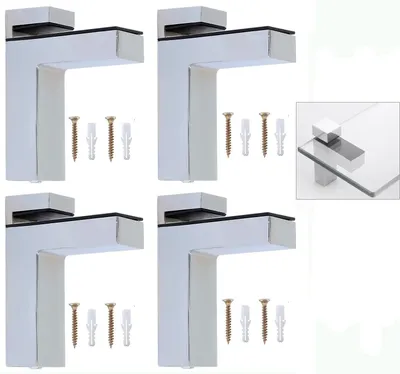 Image de 4 pinces en bois réglables pour étagères en verre