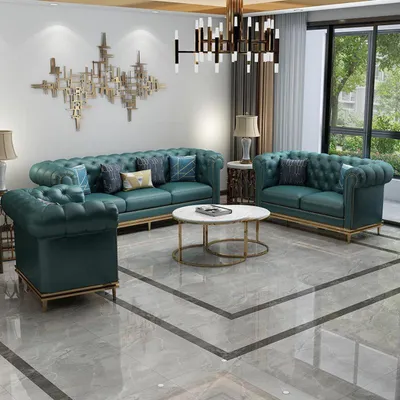 Immagine prodotto di Divano in pelle Divano Chesterfield Divani Divani imbottiti Suite in pelle Divano soggiorno