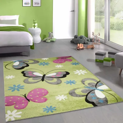 Produktbild von Bunt Kinderzimmer-Teppich mit Schmetterling-Design in grün Größe - 160 x 230 cm