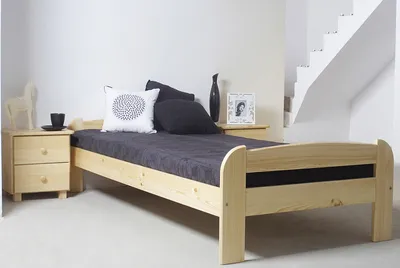 Produktbild von Bett aus massivem Kiefernholz 90x200 cm, modernes Design, natur, inkl. Lattenrost
