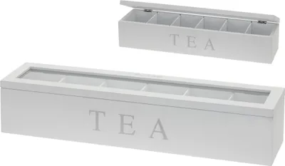 Immagine prodotto di Scatola da tè in legno TEA, 6 scomparti, rettangolare, bianco