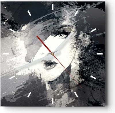 Produktbild von Wanduhr - Quadrat - Glasuhr - Frau Gesicht - 30x30cm - Schleichendes Uhrwerk - Lautlos - zum Aufhängen bereit - Dekoration Modern - Wanddekoration aus Glas - C3AC30x30-3757