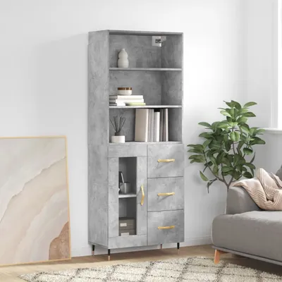 Produktbild von vidaXL Highboard Betongrau 69,5x34x180 cm Holzwerkstoff