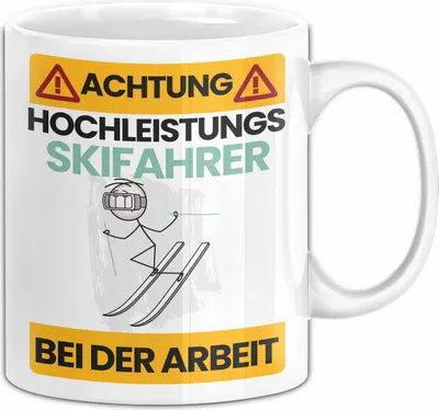 Produktbild von Skifahrer Tasse Geschenk Lustiger Spruch Geschenkidee für Skifahrer Achtung Hochleistungs Skifahrer Bei Der Arbeit (Weiß)