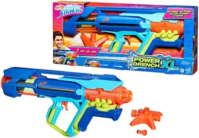 Produktbild von Nerf Super Soaker Power Drench XL Wasserblaster mit innovativer Druck-Ladestation (inkludiert) mit Zwei starken, impulsiven Spritzmodi, Wasserspielze